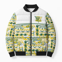Cook Islands Island Floral Bomber Puffer Jacket White Traditional Kuki's Geometric Pattern LT9 Unisex White - Polynesian Pride
