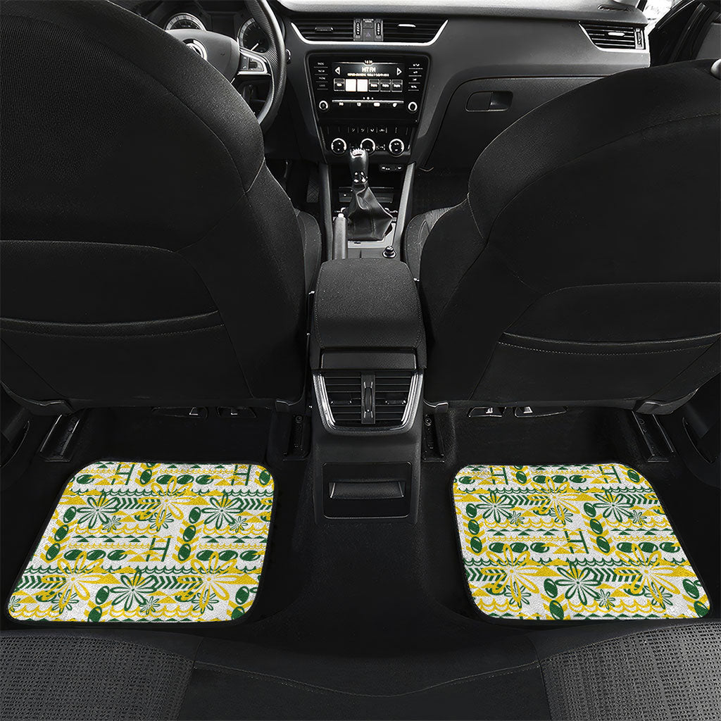 Cook Islands Island Floral Car Mats White Traditional Kuki's Geometric Pattern LT9 Set 2pcs - Back White - Polynesian Pride