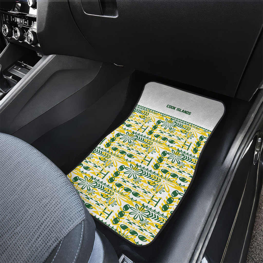 Cook Islands Island Floral Car Mats White Traditional Kuki's Geometric Pattern LT9 - Polynesian Pride