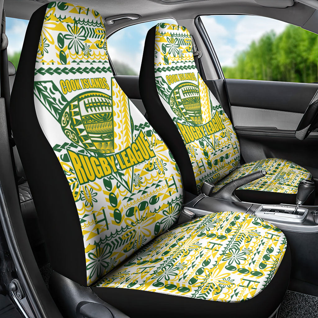 Cook Islands Island Floral Car Seat Cover White Traditional Kuki's Geometric Pattern LT9 - Polynesian Pride
