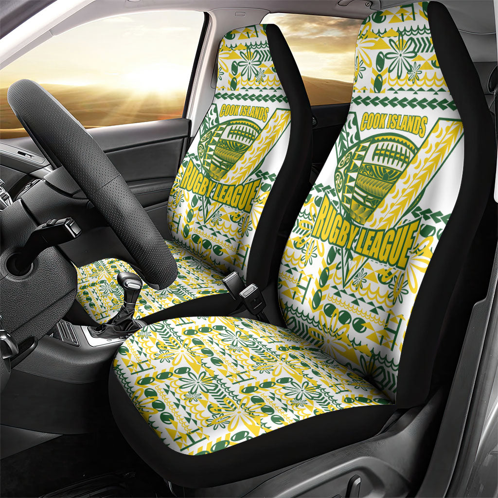 Cook Islands Island Floral Car Seat Cover White Traditional Kuki's Geometric Pattern LT9 - Polynesian Pride
