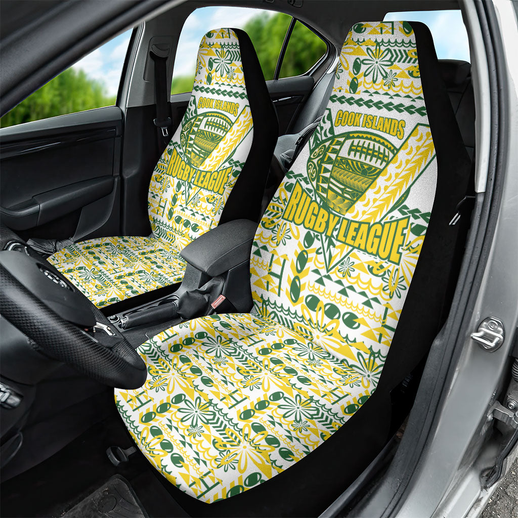 Cook Islands Island Floral Car Seat Cover White Traditional Kuki's Geometric Pattern LT9 - Polynesian Pride