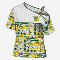 Cook Islands Island Floral Cross Shoulder Shirt White Traditional Kuki's Geometric Pattern LT9 Female White - Polynesian Pride
