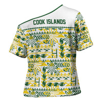 Cook Islands Island Floral Cross Shoulder Shirt White Traditional Kuki's Geometric Pattern LT9 - Polynesian Pride