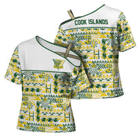 Cook Islands Island Floral Cross Shoulder Shirt White Traditional Kuki's Geometric Pattern LT9 - Polynesian Pride