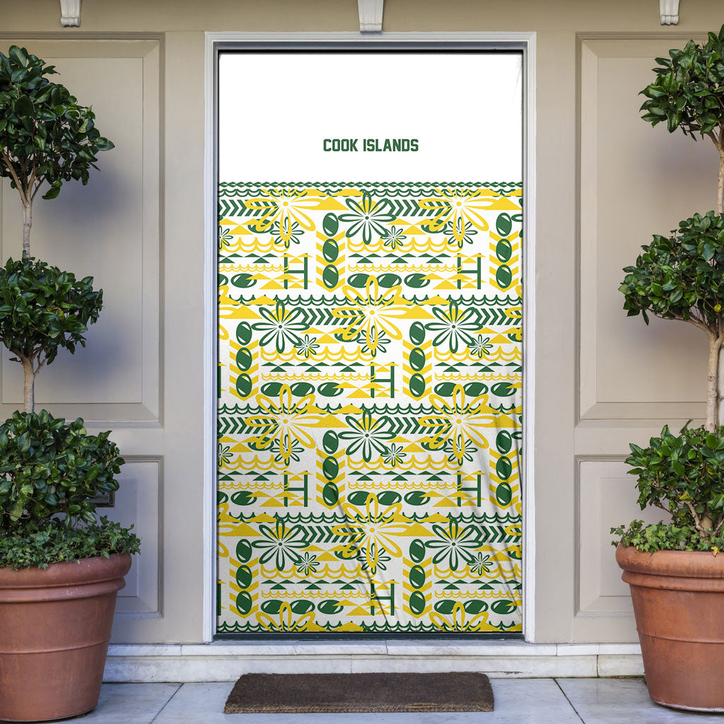 Cook Islands Island Floral Door Cover White Traditional Kuki's Geometric Pattern LT9 White - Polynesian Pride