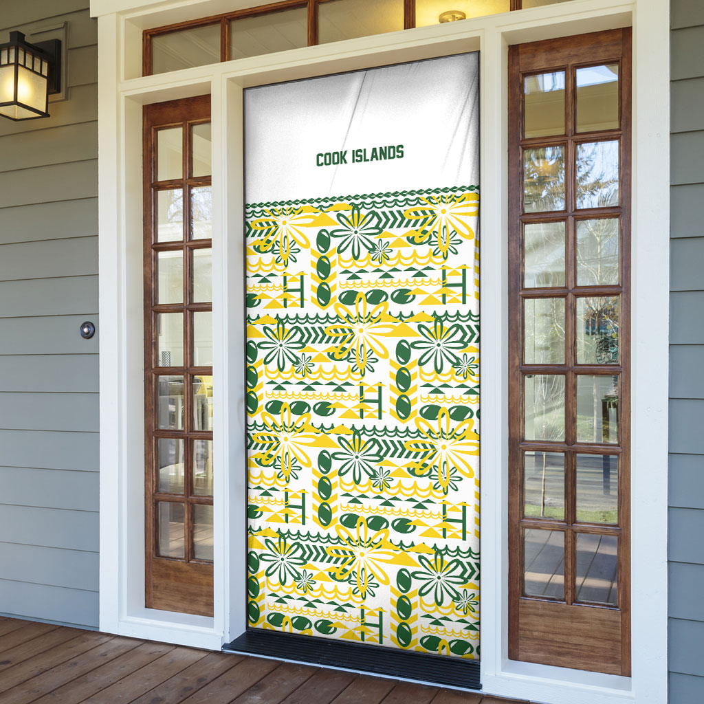 Cook Islands Island Floral Door Cover White Traditional Kuki's Geometric Pattern LT9 - Polynesian Pride