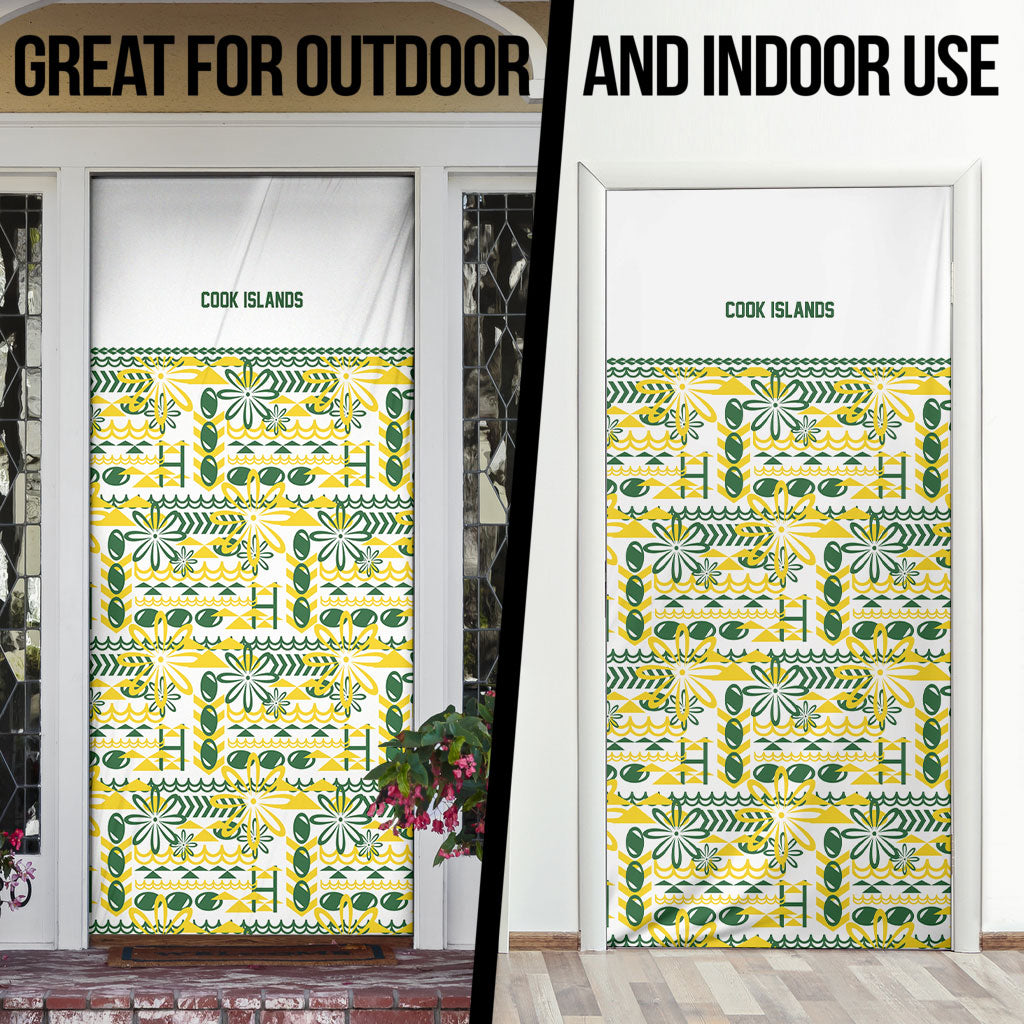 Cook Islands Island Floral Door Cover White Traditional Kuki's Geometric Pattern LT9 - Polynesian Pride