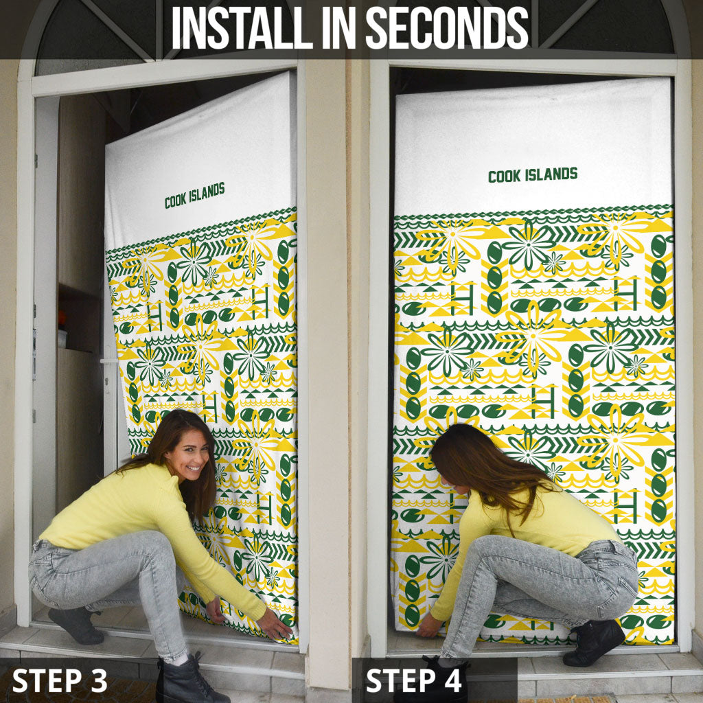 Cook Islands Island Floral Door Cover White Traditional Kuki's Geometric Pattern LT9 - Polynesian Pride