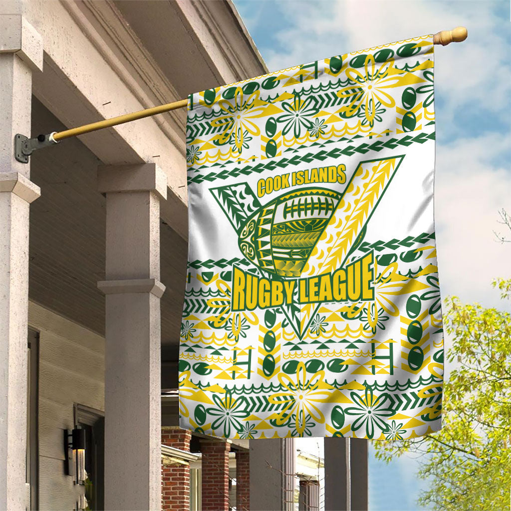 Cook Islands Island Floral Garden Flag White Traditional Kuki's Geometric Pattern LT9 House Flag White - Polynesian Pride