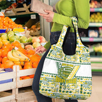 Cook Islands Island Floral Grocery Bag White Traditional Kuki's Geometric Pattern LT9 - Polynesian Pride