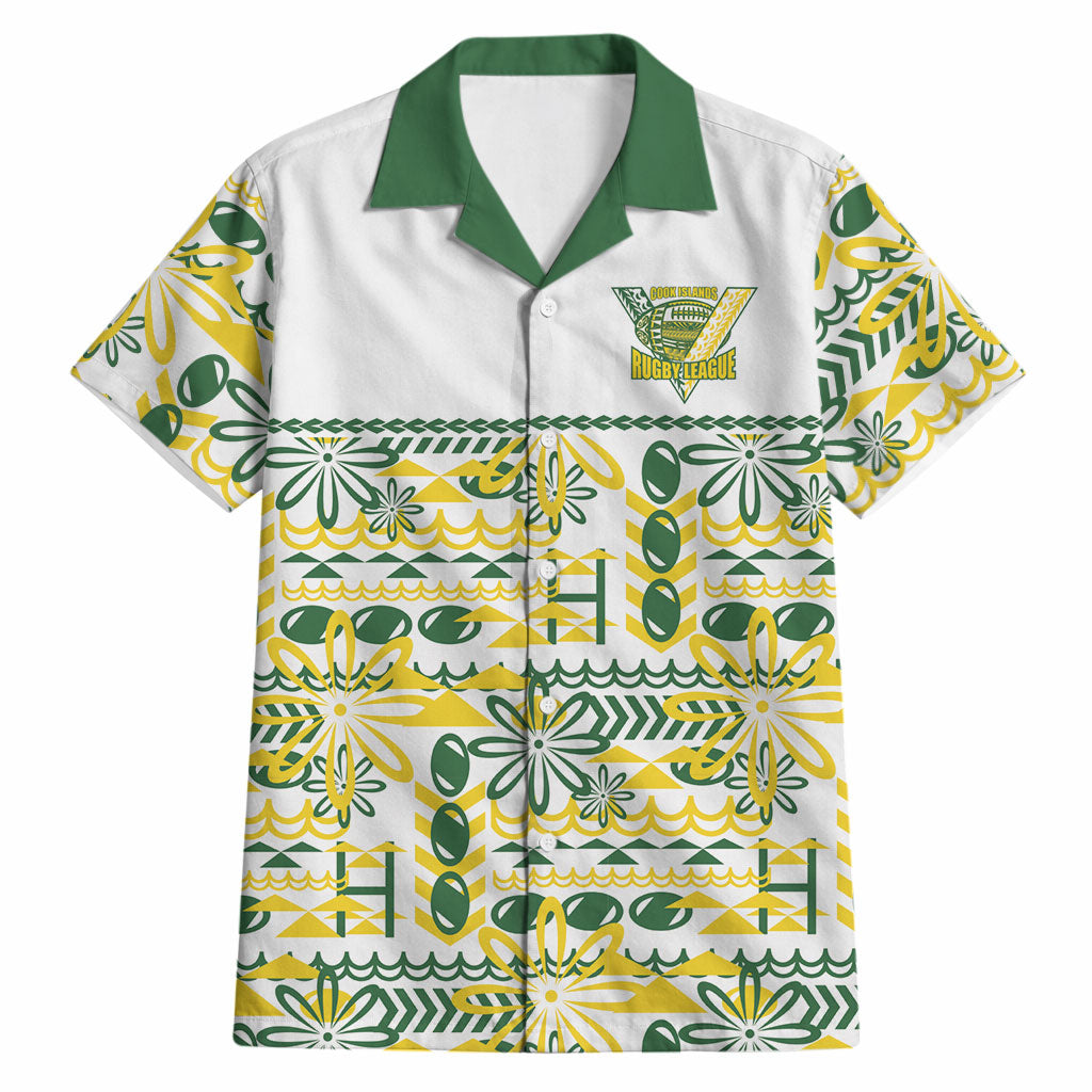 Cook Islands Island Floral Hawaiian Shirt White Traditional Kuki's Geometric Pattern LT9 White - Polynesian Pride