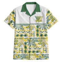 Cook Islands Island Floral Hawaiian Shirt White Traditional Kuki's Geometric Pattern LT9 White - Polynesian Pride