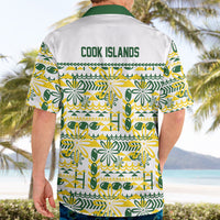 Cook Islands Island Floral Hawaiian Shirt White Traditional Kuki's Geometric Pattern LT9 - Polynesian Pride