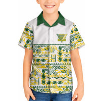 Cook Islands Island Floral Hawaiian Shirt White Traditional Kuki's Geometric Pattern LT9 - Polynesian Pride