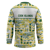 Cook Islands Island Floral Hockey Jersey White Traditional Kuki's Geometric Pattern LT9 - Polynesian Pride