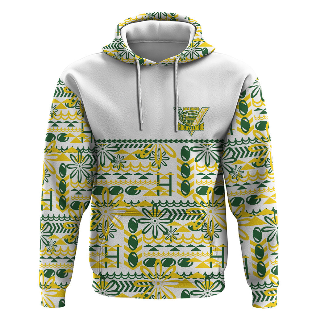 Cook Islands Island Floral Hoodie White Traditional Kuki's Geometric Pattern LT9 Pullover Hoodie White - Polynesian Pride