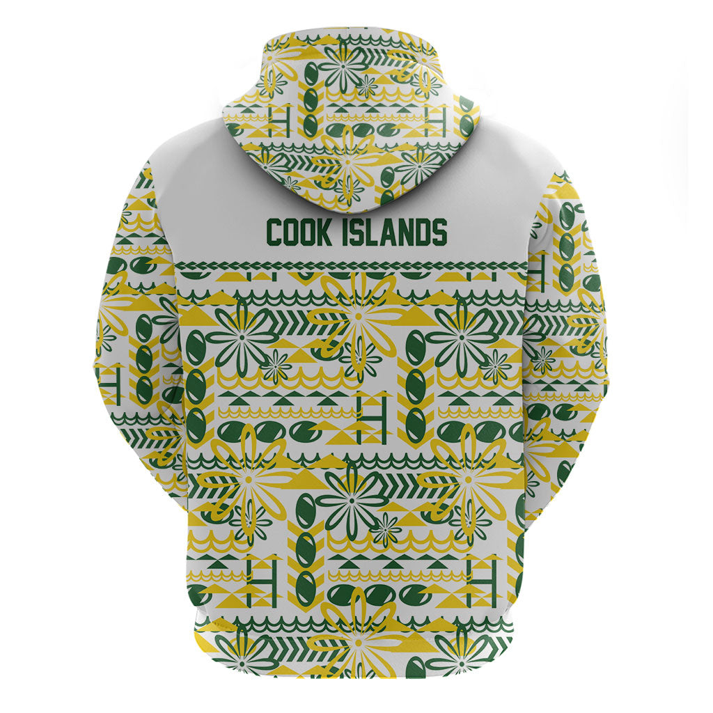 Cook Islands Island Floral Hoodie White Traditional Kuki's Geometric Pattern LT9 - Polynesian Pride