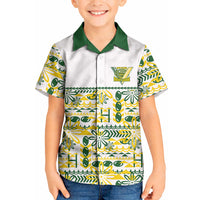 Cook Islands Island Floral Kid Hawaiian Shirt White Traditional Kuki's Geometric Pattern LT9 Kid White - Polynesian Pride