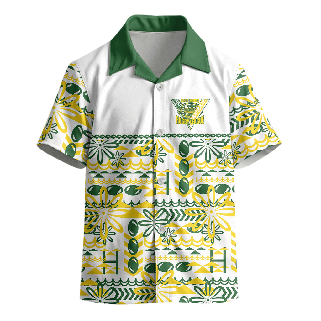 Cook Islands Island Floral Kid Hawaiian Shirt White Traditional Kuki's Geometric Pattern LT9 - Polynesian Pride