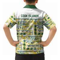 Cook Islands Island Floral Kid Hawaiian Shirt White Traditional Kuki's Geometric Pattern LT9 - Polynesian Pride