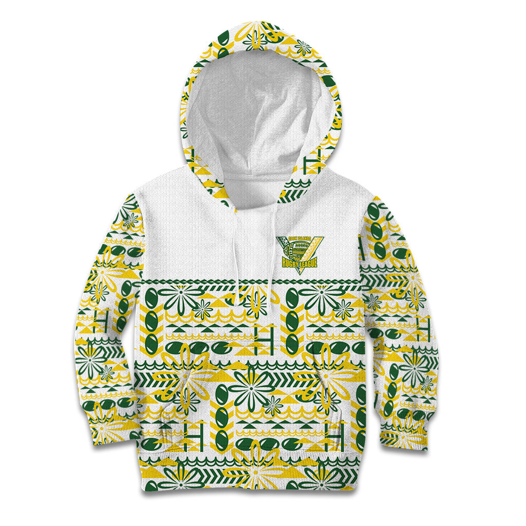 Cook Islands Island Floral Kid Hoodie White Traditional Kuki's Geometric Pattern LT9 Hoodie White - Polynesian Pride