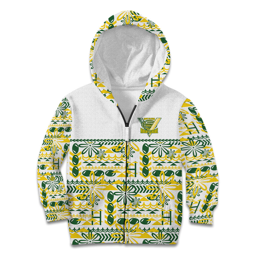 Cook Islands Island Floral Kid Hoodie White Traditional Kuki's Geometric Pattern LT9 Zip Hoodie White - Polynesian Pride