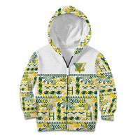 Cook Islands Island Floral Kid Hoodie White Traditional Kuki's Geometric Pattern LT9 Zip Hoodie White - Polynesian Pride