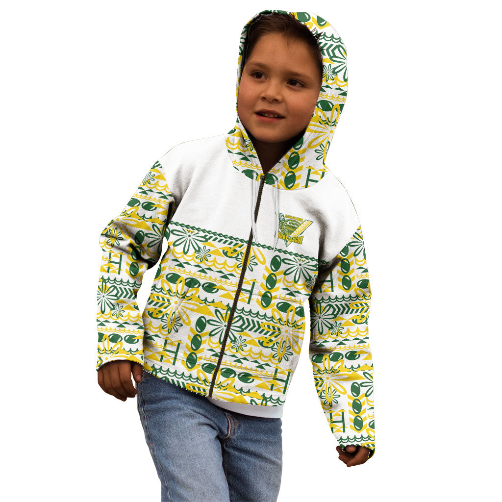 Cook Islands Island Floral Kid Hoodie White Traditional Kuki's Geometric Pattern LT9 - Polynesian Pride