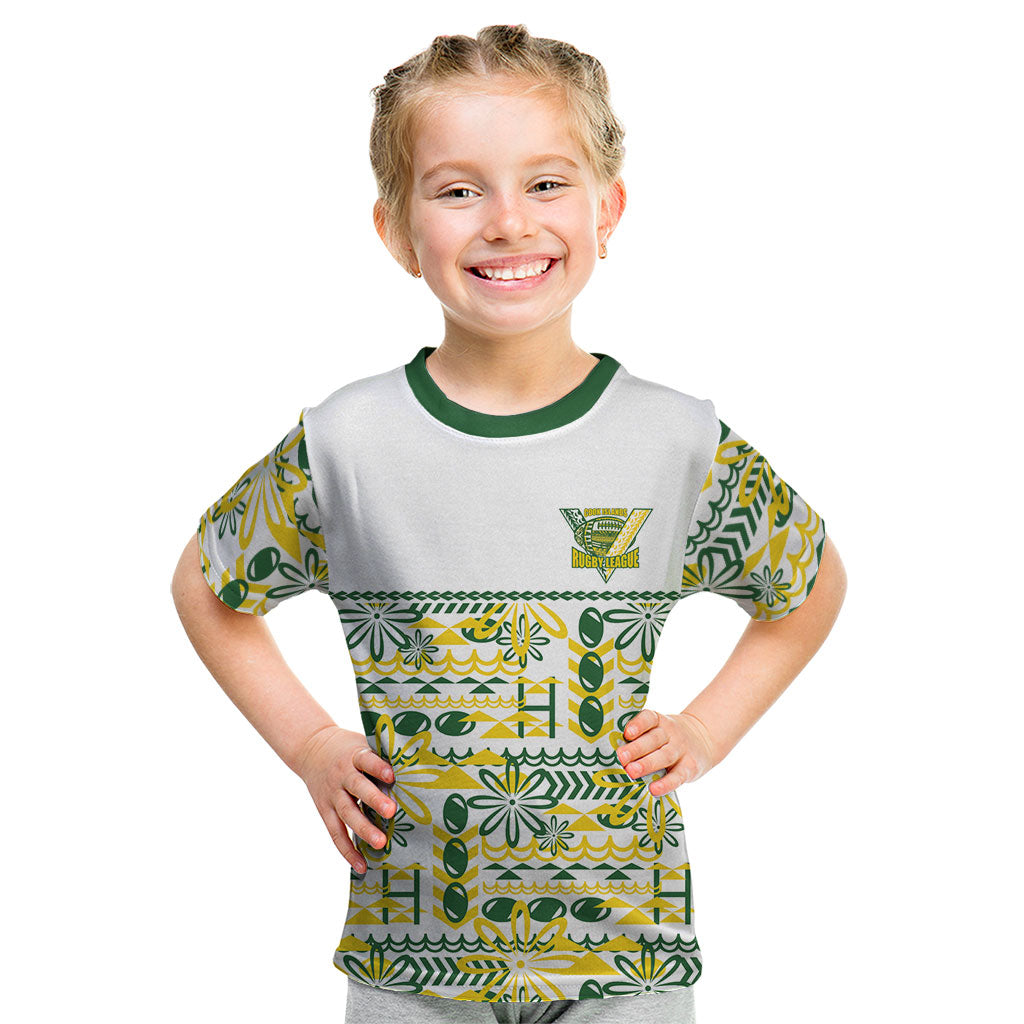 Cook Islands Island Floral Kid T Shirt White Traditional Kuki's Geometric Pattern LT9 White - Polynesian Pride