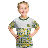 Cook Islands Island Floral Kid T Shirt White Traditional Kuki's Geometric Pattern LT9 White - Polynesian Pride