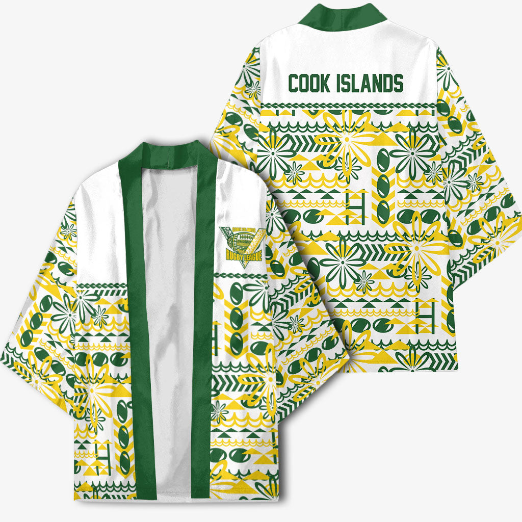 Cook Islands Island Floral Kimono White Traditional Kuki's Geometric Pattern LT9 - Polynesian Pride
