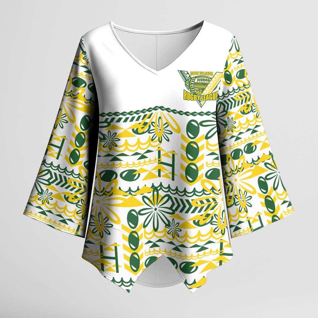 Cook Islands Island Floral Kimono Sleeve Blouse White Traditional Kuki's Geometric Pattern LT9 Female White - Polynesian Pride