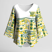 Cook Islands Island Floral Kimono Sleeve Blouse White Traditional Kuki's Geometric Pattern LT9 Female White - Polynesian Pride