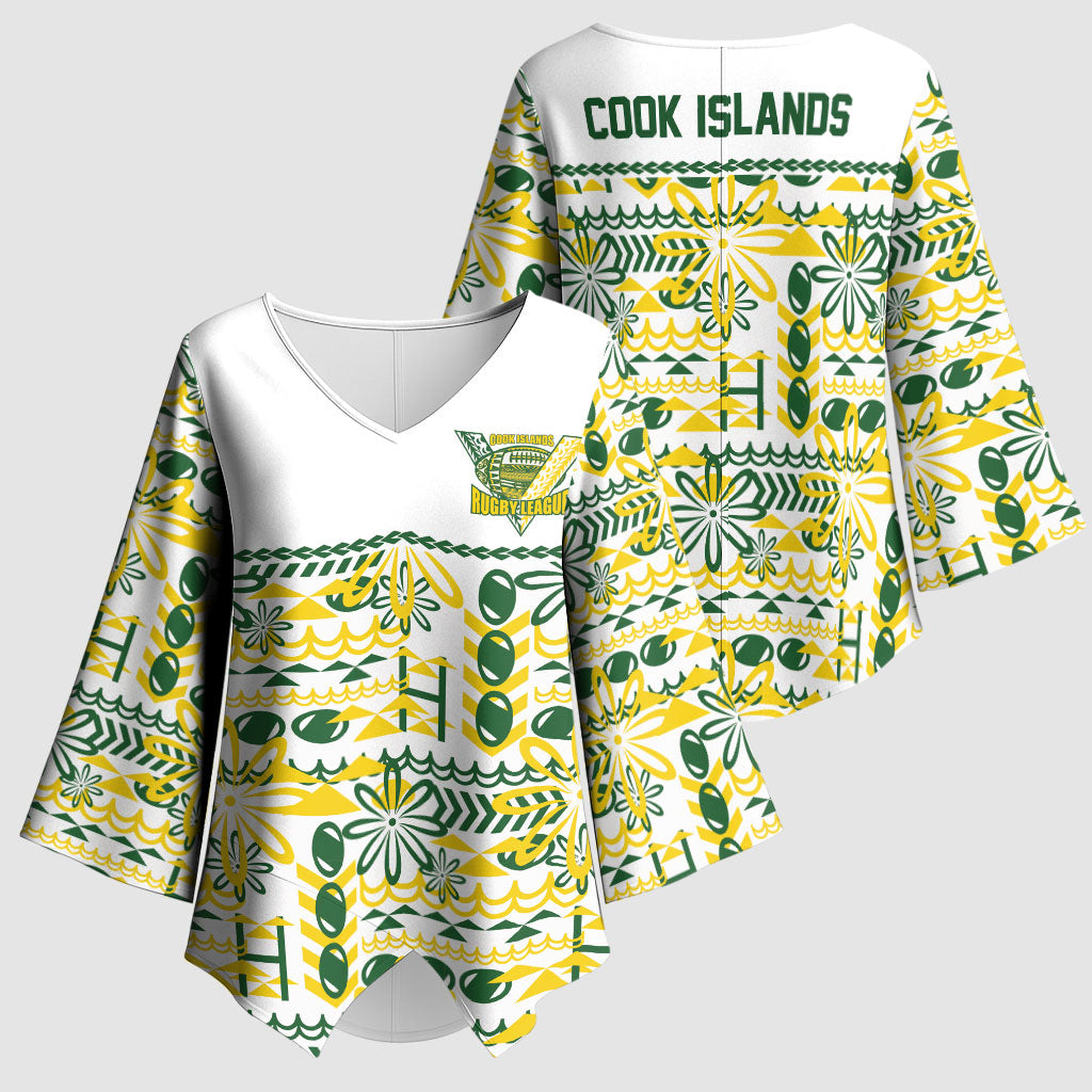 Cook Islands Island Floral Kimono Sleeve Blouse White Traditional Kuki's Geometric Pattern LT9 - Polynesian Pride