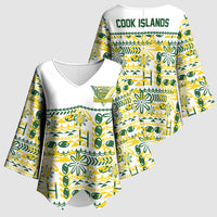 Cook Islands Island Floral Kimono Sleeve Blouse White Traditional Kuki's Geometric Pattern LT9 - Polynesian Pride