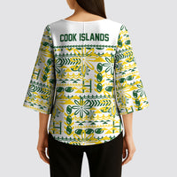 Cook Islands Island Floral Kimono Sleeve Blouse White Traditional Kuki's Geometric Pattern LT9 - Polynesian Pride