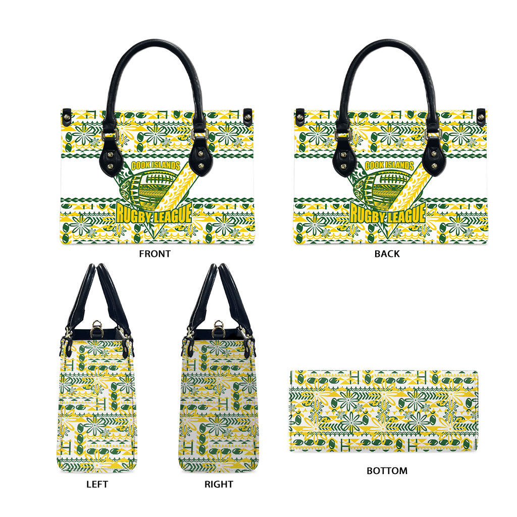 Cook Islands Island Floral Leather Bag White Traditional Kuki's Geometric Pattern LT9 - Polynesian Pride