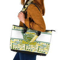 Cook Islands Island Floral Leather Tote Bag White Traditional Kuki's Geometric Pattern LT9 White - Polynesian Pride