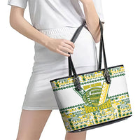 Cook Islands Island Floral Leather Tote Bag White Traditional Kuki's Geometric Pattern LT9 - Polynesian Pride