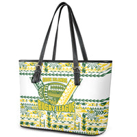 Cook Islands Island Floral Leather Tote Bag White Traditional Kuki's Geometric Pattern LT9 - Polynesian Pride