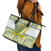 Cook Islands Island Floral Leather Tote Bag White Traditional Kuki's Geometric Pattern LT9 - Polynesian Pride