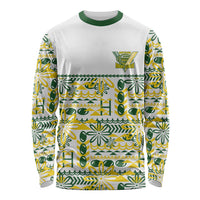 Cook Islands Island Floral Long Sleeve Shirt White Traditional Kuki's Geometric Pattern LT9 Unisex White - Polynesian Pride