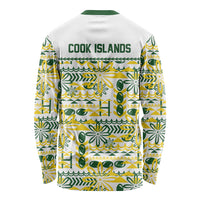 Cook Islands Island Floral Long Sleeve Shirt White Traditional Kuki's Geometric Pattern LT9 - Polynesian Pride