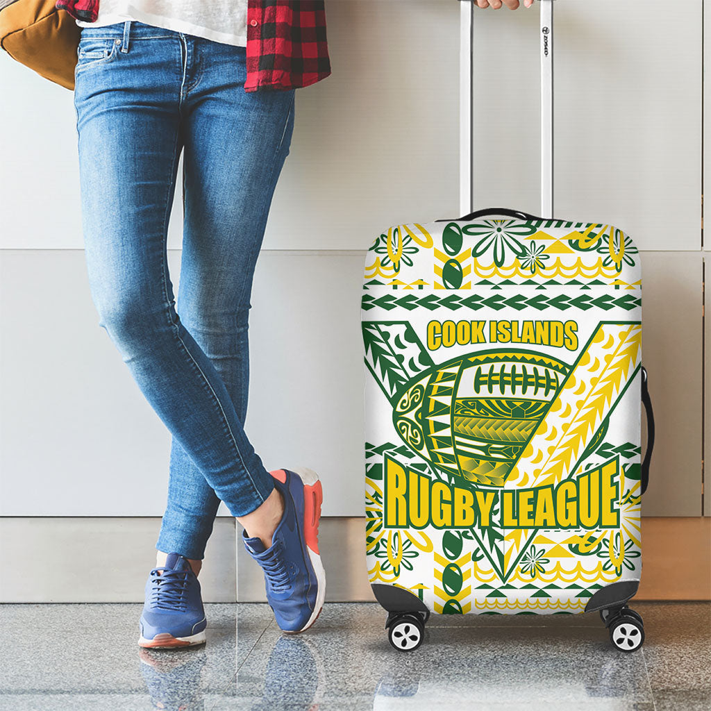 Cook Islands Island Floral Luggage Cover White Traditional Kuki's Geometric Pattern LT9 - Polynesian Pride