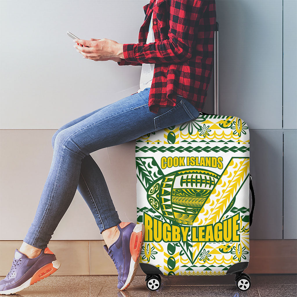 Cook Islands Island Floral Luggage Cover White Traditional Kuki's Geometric Pattern LT9 - Polynesian Pride