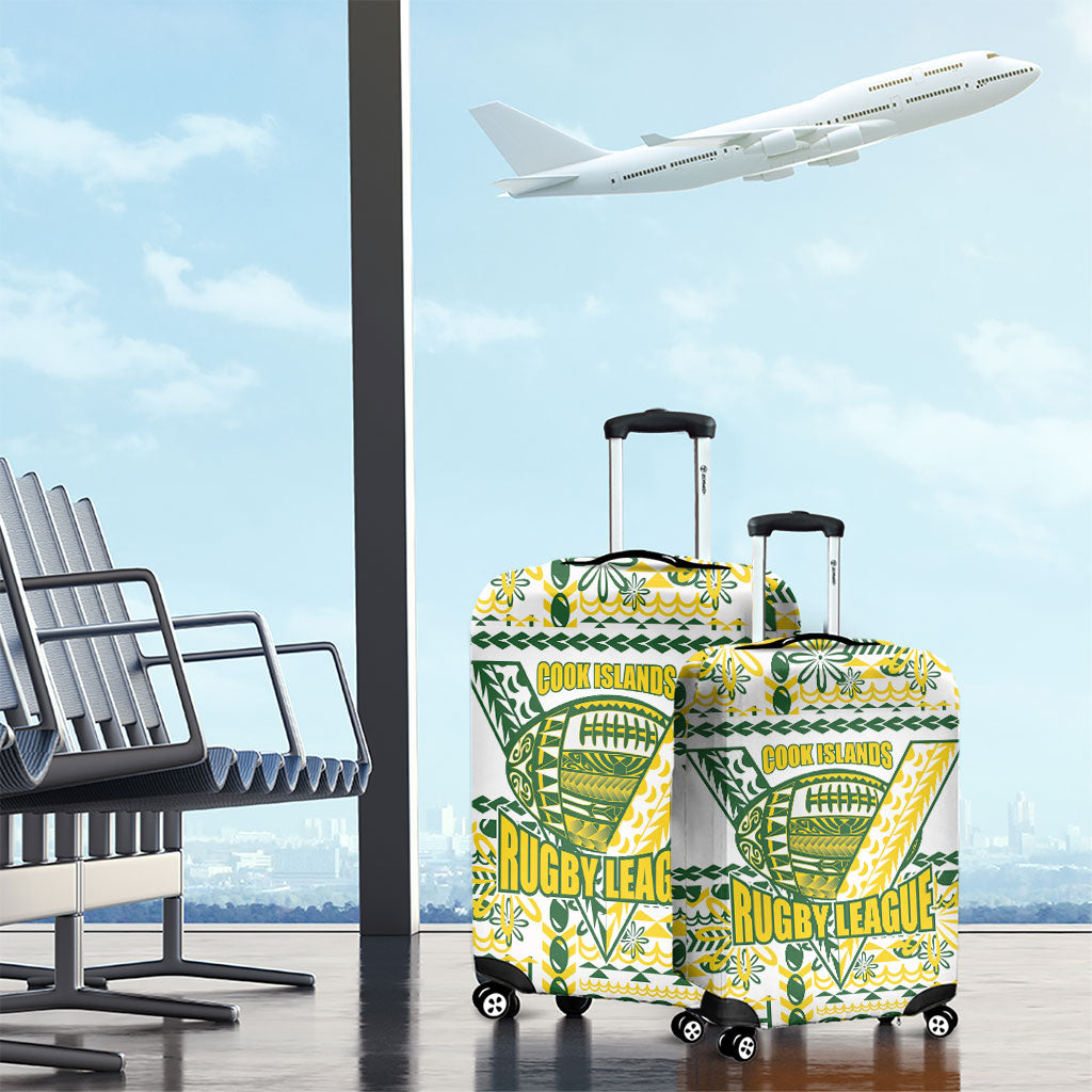 Cook Islands Island Floral Luggage Cover White Traditional Kuki's Geometric Pattern LT9 - Polynesian Pride