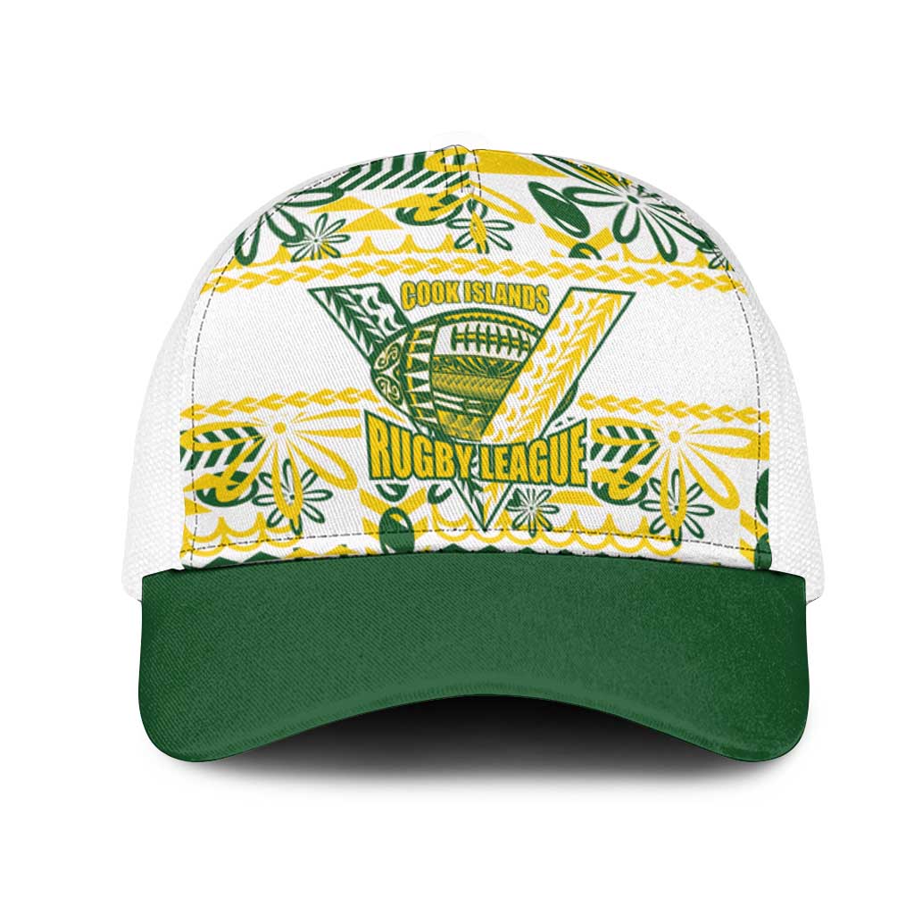 Cook Islands Island Floral Mesh Trucker Cap White Traditional Kuki's Geometric Pattern LT9 One Size White White - Polynesian Pride