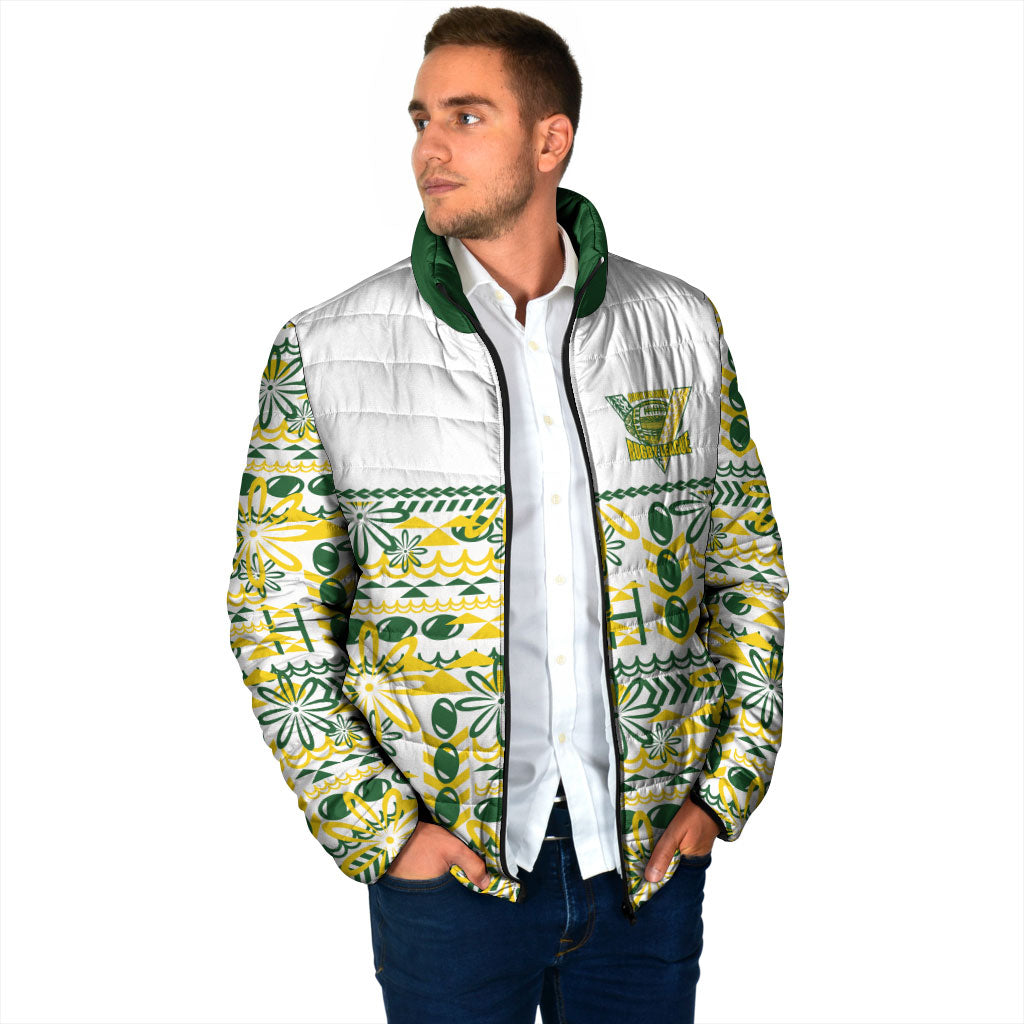 Cook Islands Island Floral Padded Jacket White Traditional Kuki's Geometric Pattern LT9 - Polynesian Pride