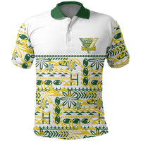 Cook Islands Island Floral Polo Shirt White Traditional Kuki's Geometric Pattern LT9 White - Polynesian Pride